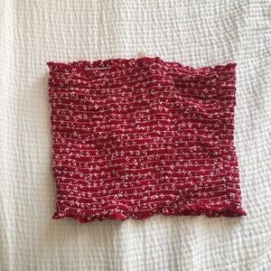 Brandy Melville red and white floral crop tube top